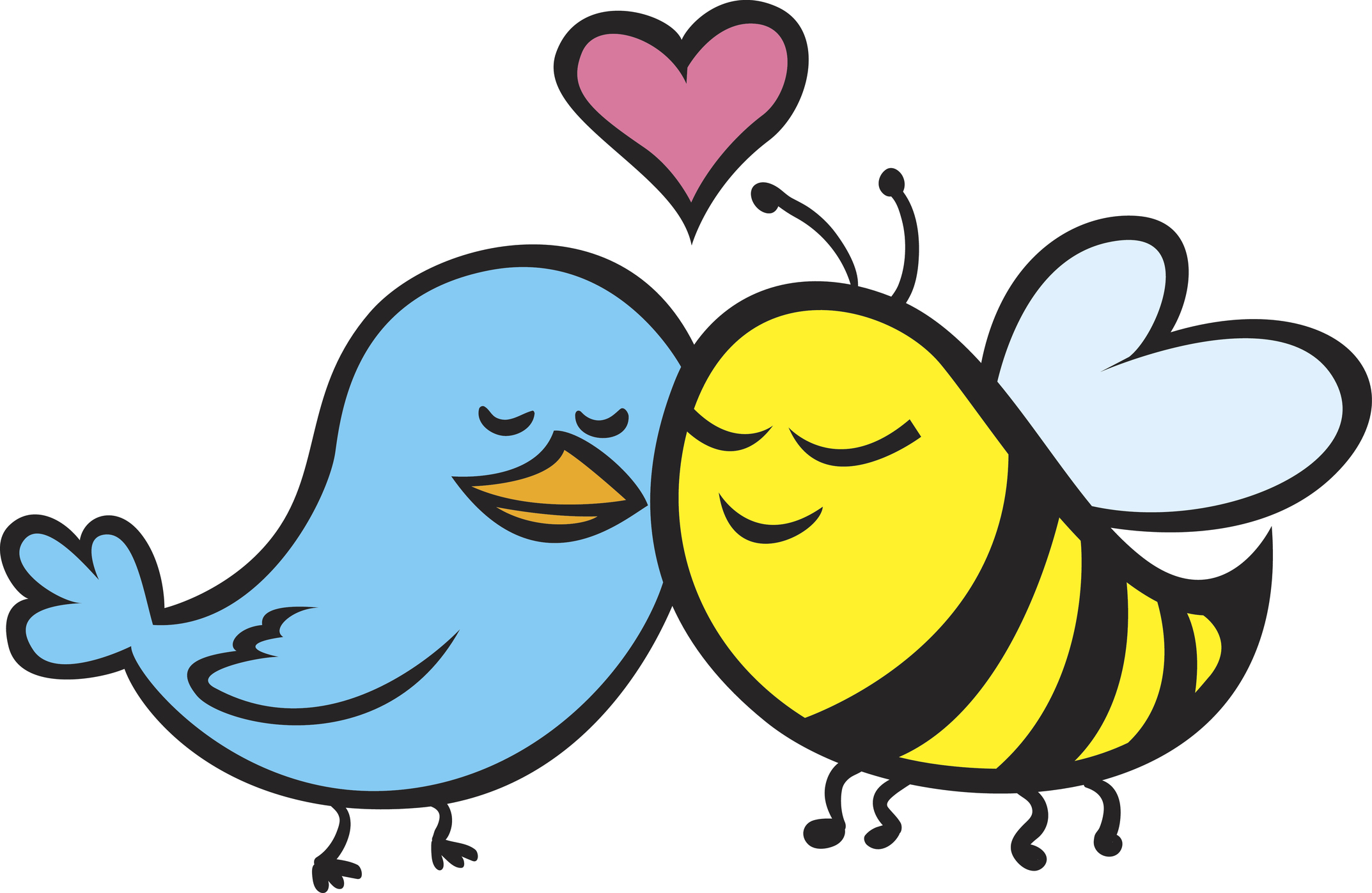 cartoon bird and bee in love